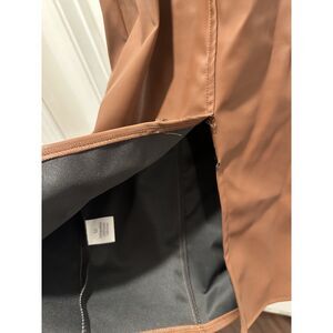 Brown Faux Leather Midi Dress Belted Sleeveless Deep V Bodycon Size M